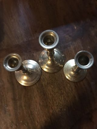 Vintage Set Of 3 Solid Brass Candle Sticks Holders 1 Is 6” & 2 Or 5” Gold Tone