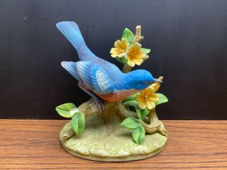 Vintage Andrea By Sadek Porcelain Bluebird Figurine Flowers Leaves