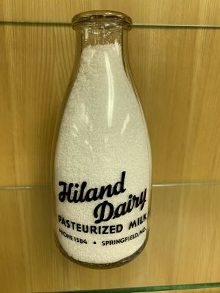 Short Round Pyro Quart Milk Bottle Hiland Dairy Springfield Missouri 1942