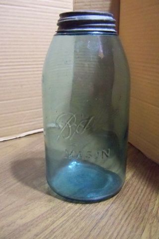 Vintage Half Gallon Size Aqua Ball Mason Fruit Jar - Great For Display Or Use