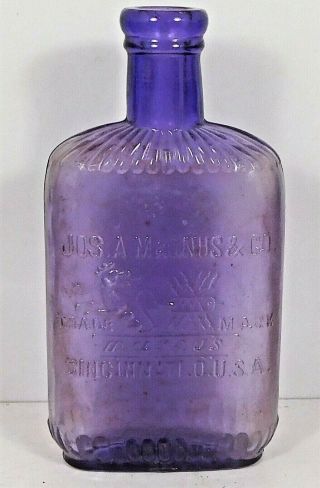 C1900 Purple - Amethsyt 1/2 Pt Whiskey Flask - Jos.  A.  Magnus & Co.  Cincinnati,  Oh