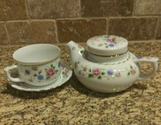 Andrea By Sadek Teapot With Tea Cup And Saucer Spring Night Floral Pattern Japan