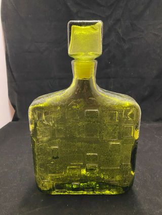 Vintage Decorative Green Glass Bottle Decanter W.  Cork Stopper