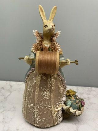 Vintage Easter Rabbit Bunny Figurine Spool Thread Details Pin Cushion Seamstress