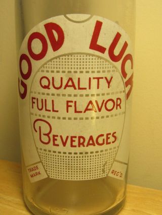 Old 1941 Good Luck Beverage Soda Bottle Buffalo Rock Greensboro,  North Carolina