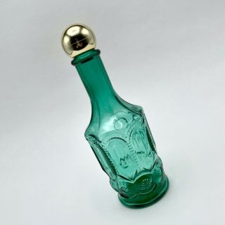 Vintage Avon Mouthwash Bottle Teal Green Glass Moon And Stars Gold Crome Cap