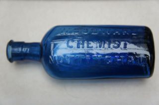Vintage Blue Glass Woodward Chemist Medicine Poison Bottle