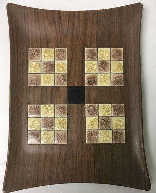Large 14” Mid Century Modern Serving Platter Ceramic Tile Gold Bond 3
