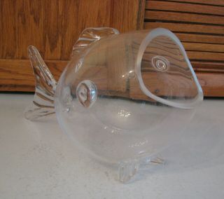Open Mouth Fish Shaped Clear Glass Candy Dish Bowl Fishing Theme Rec Room Decor 2