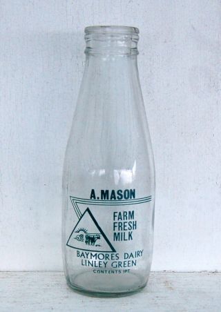 Milk Bottle : Lovely Old Mason Of Linley Green Hereford / Worcester : Dairy