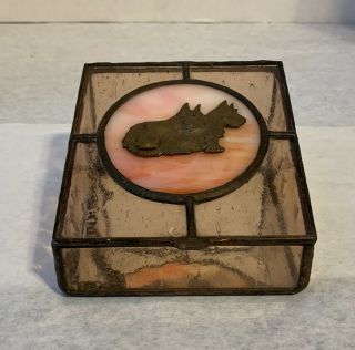 Pink Stain Glass Scottie Dog Trinket Box Handmade
