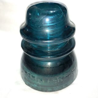 Vintage Aqua Blue Glass Insulator Hemingray 42 Beaded Bottom,  Darker Bottom