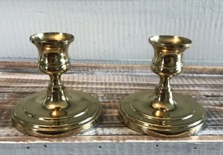 Set Of 2 Baldwin Brass Candle Stick Holders - 3 " Tall X 3 1/4 " Base Made In Usa