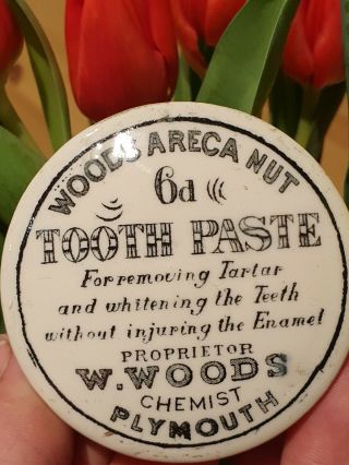 Vintage Victorian Pot Lid Woods Area Nut Tooth Paste Chemist Plymouth Antique