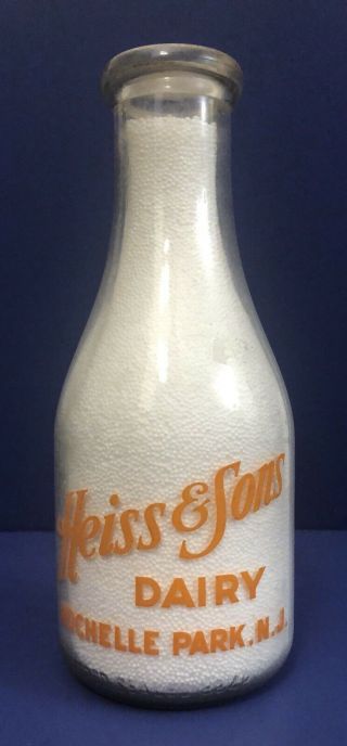 Trpq Milk Bottle Heiss & Sons Dairy Rochelle Park,  N.  J.