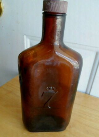 Seagrams 7 Brown Glass Liquor Bottle Thatcher Glass Mark Pre - 1983 Raised Letters