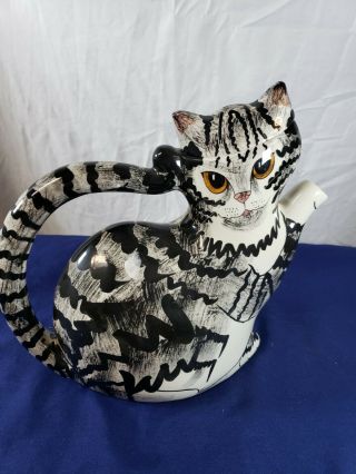 Cats By Nina Lyman Black And White Tiger Cat Teapot/coffee Pot