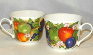 Roy Kirkham Cup Orchard Fruit Fine Bone China 16oz.  Vintage Set Of 2
