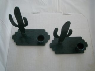 Vintage Set Of 2 Cactus Style Metal Candle Holders 6 " Tall