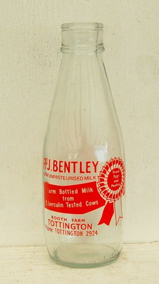 Milk Bottle : Lovely Old Bentley Of Tottington : Dairy " Rosette "