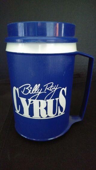 Vtg Aladdin Billy Ray Cyrus Thermal Insulated Hot/cold Mug/cup 12 Oz.  Blue/white