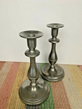 2 Wilton Armetale Pewter Plough Tavern 9 1/4 Inch Candlestick Candle Holders