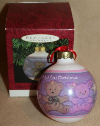 Hallmark Keepsake Baby’s First Christmas Baby Girl Glass Ball 1993 Ornament Rare