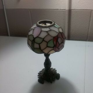 Partylite Rose Tiffany Style Stained Glass Tea Light Candle Lamp 10” Ornate