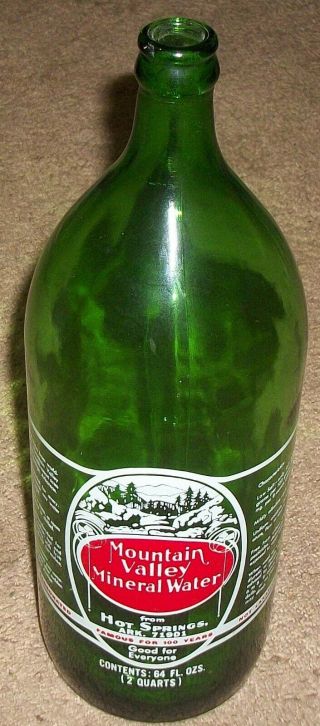 Vintage 1971 Acl Mountain Valley 1/2 Gallon Green Glass Bottle Hot Springs Ark