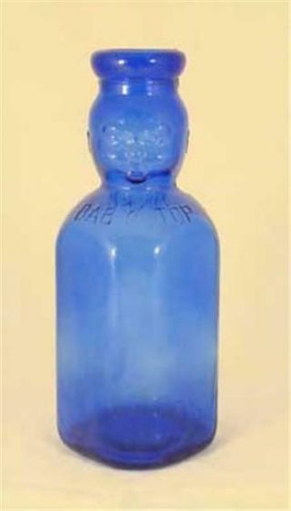 Cobalt Blue Glass Baby Face Milk Bottle 1 Qt.