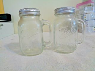 Vintage Ball Mason Jar With Handle Spice Salt And Pepper Shakers Aluminum Lids