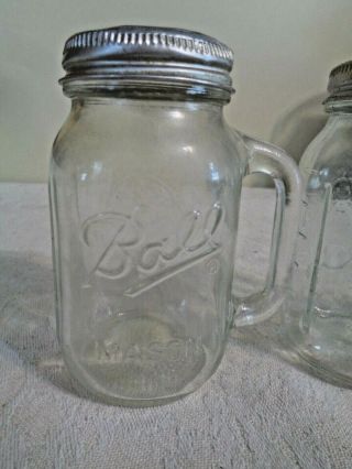 Vintage Ball Mason Jar with Handle Spice Salt and Pepper Shakers aluminum Lids 2