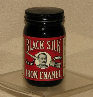 Vintage Black Silk Iron Enamel Stove Polish Jar 7 Oz By J.  L.  Prescott Co.  Nj