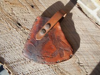 Vintage Estwing Hatchet Axe No.  5 Brown Leather Pine Cone Design Sheath Cover