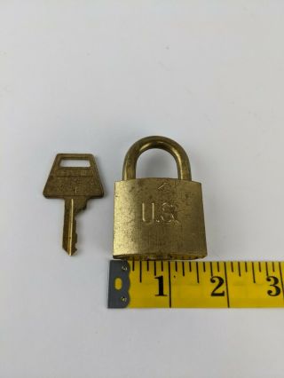 Vintage Brass Us Military Padlock With Key American Lock Co &