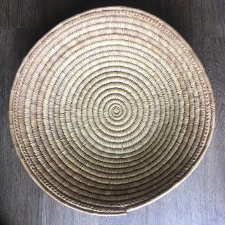 Vintage Large 21 X 5 Inch Hand Woven Coiled Grass Wicker Basket Bread Bowl