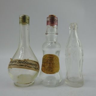 3 Vintage Miniature Glass Bottles German Alcohol Coca Cola