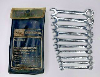 Vintage Craftsman 10 - Piece Combination Ignition Wrench Set W/pouch - Usa 9 43441