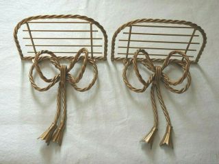 Vintage Metal Wall Shelf With Bow Design Home Interiors Gold Tone Decor - Pair