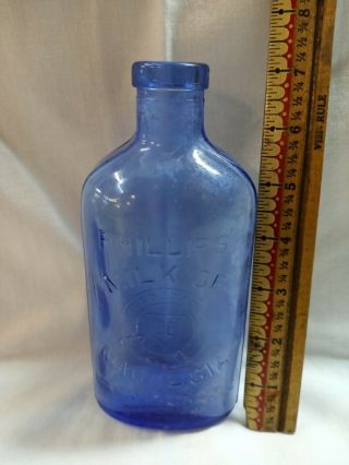 Vintage Milk Of Magnesia Embossed Blue Bottle Chas H.  Phillips Chemical 7 " Tall