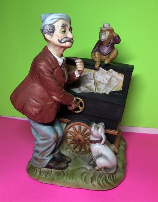 Melody In Motion Hand Painted Porcelain Statue : Organ Grinder / Bisque Finish