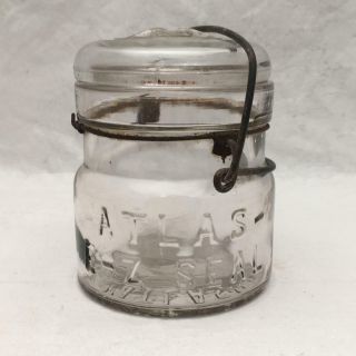Vintage 4 " Atlas E - Z Seal 1/2 Pint Canning Jar W Clamp On Glass Lid