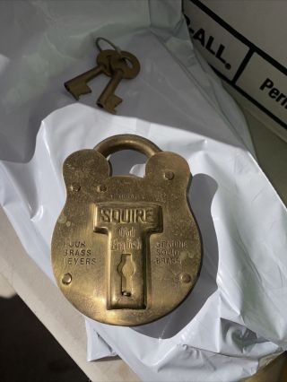Vintage Brass Squire Old English Padlock 3 Lock With 2 Keys