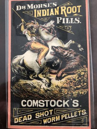 1880s Dr Morses Indian Root Pills Medicine Advertising Card Showing Indian