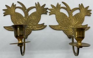 Set Of 2 Vintage Brass Pineapple Wall Sconce Candle Holders