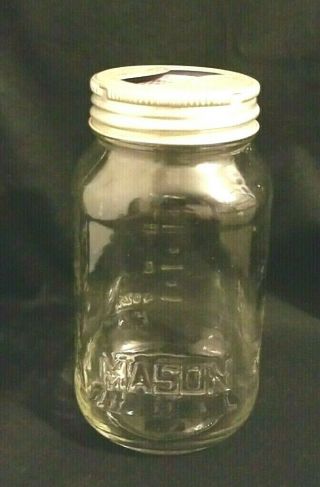 Mason Jar,  Square Clear Glass,  Measuring Marks On Side,