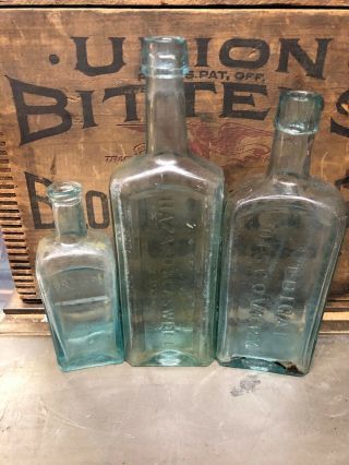 3 Antique Patent Quack Medicine Apothecary Bottles Hazard Kennedy Porters Cure