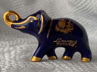 Vintage Cobalt Blue And Gold Miniature Elephant Limoges France