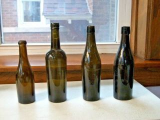 Four Old Beer Bottles - Two Are Three - Mold Bottles W Blob Tops Ca 1870s