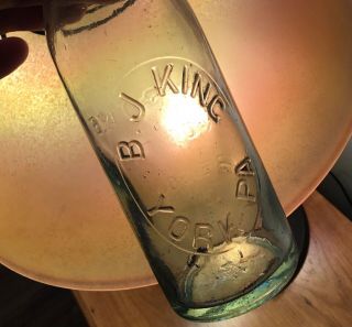 Antique Blob Top Soda Bottle York PA B J King Embossed Advertising 1800s 3